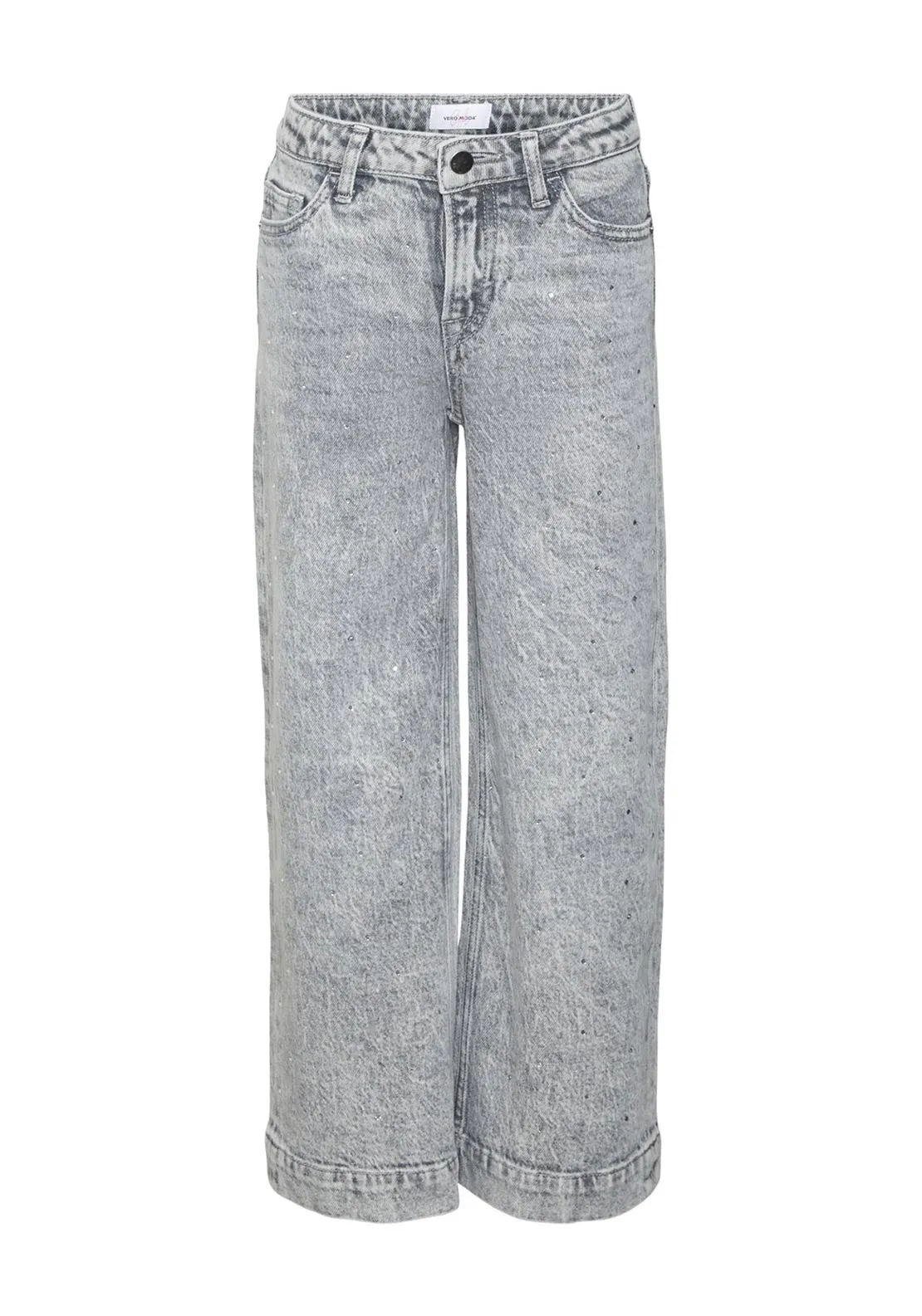 Vero Moda Girl Daisy Wide Leg Rhinestone Jean, Grey