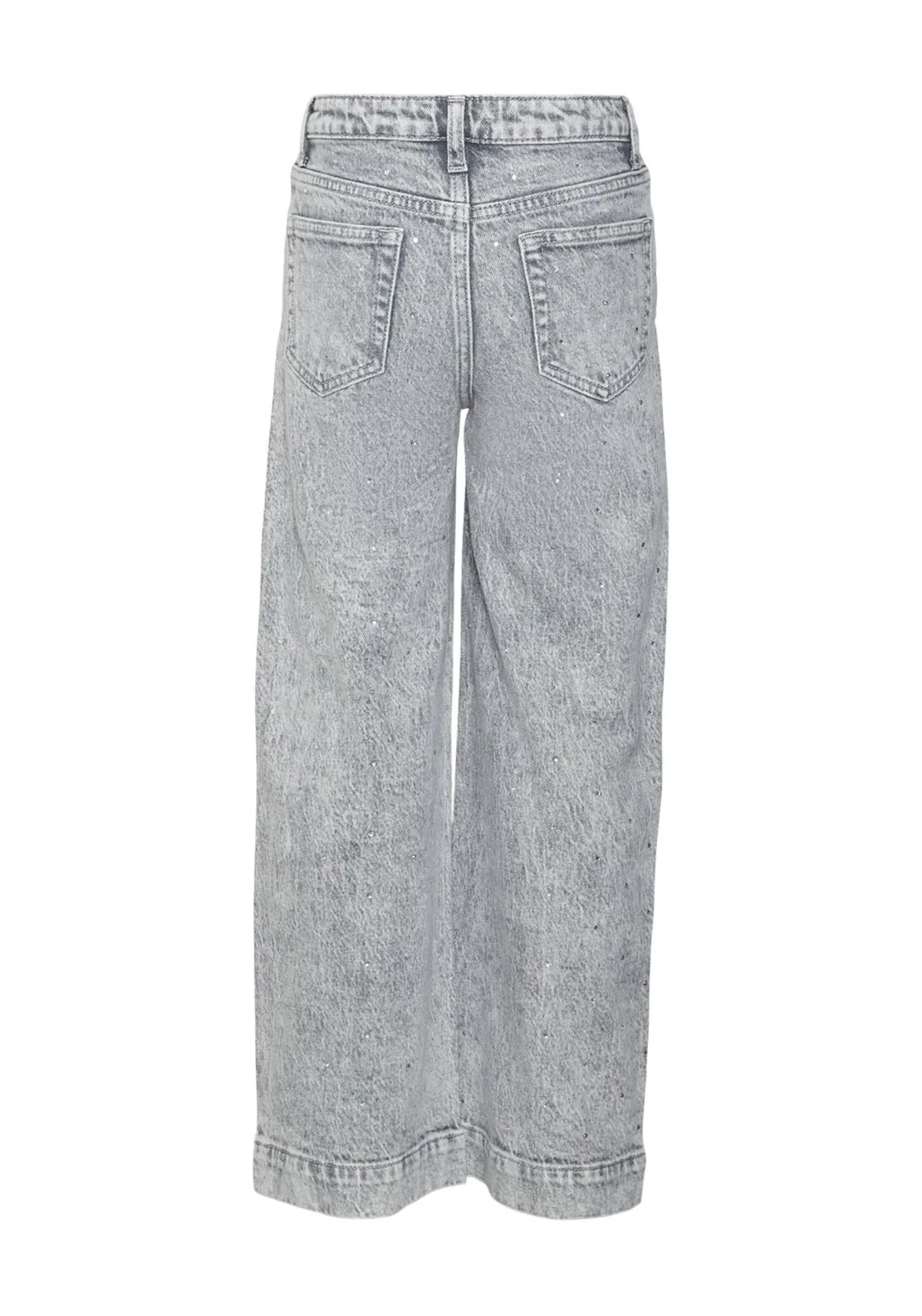 Vero Moda Girl Daisy Wide Leg Rhinestone Jean, Grey