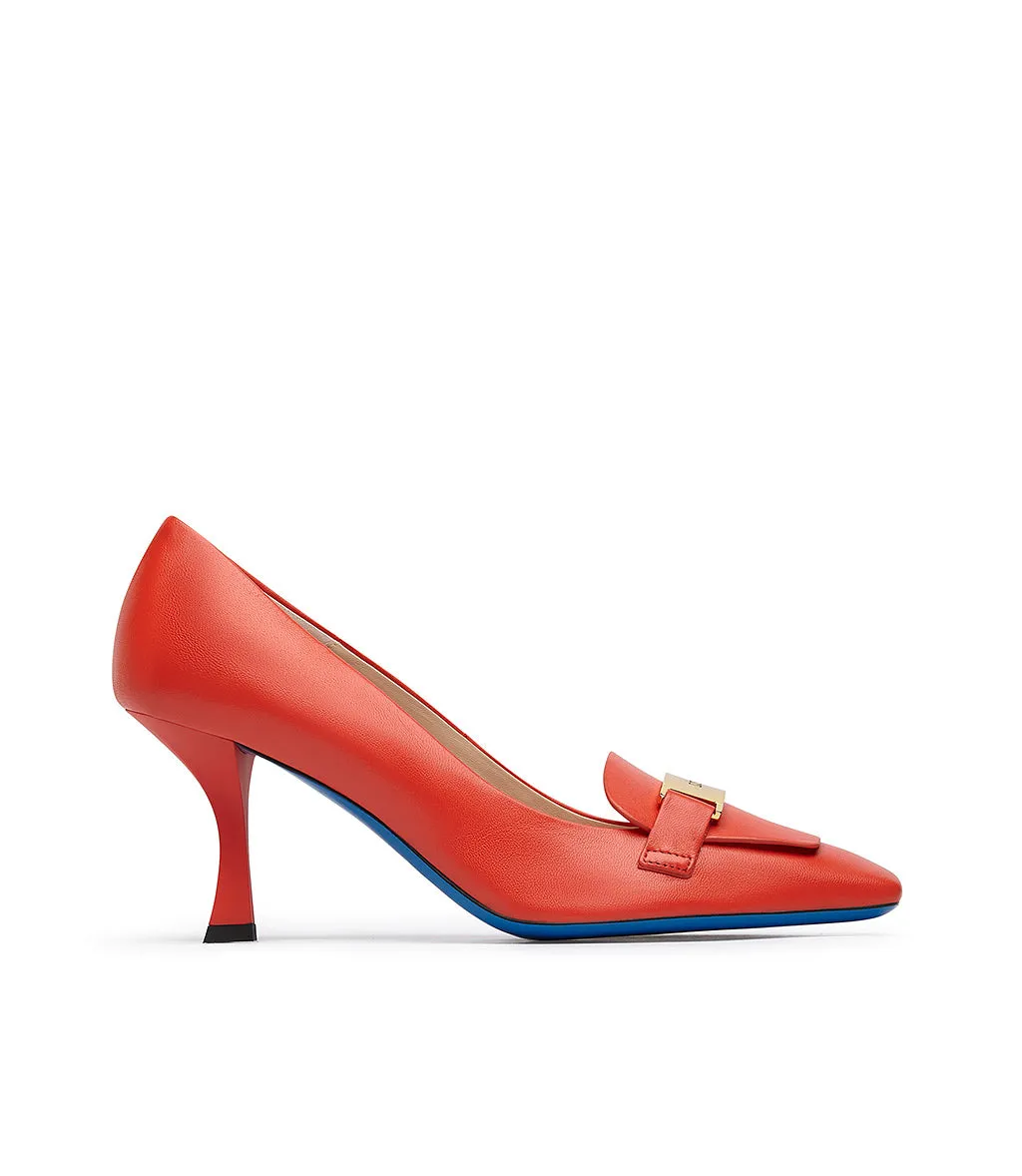 Vibrant Logo-plaque Coral Red leather pumps