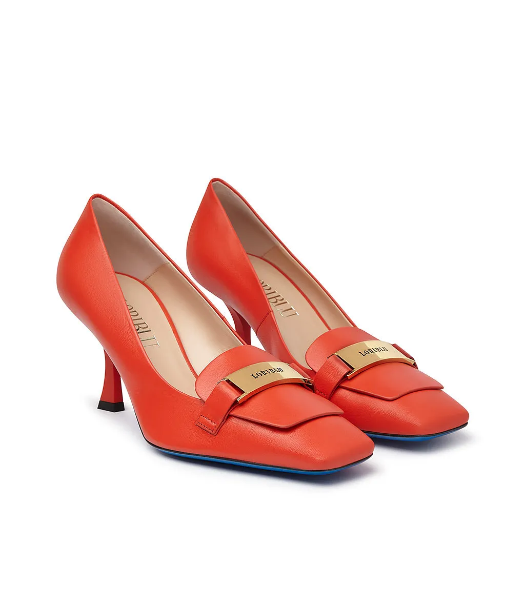 Vibrant Logo-plaque Coral Red leather pumps