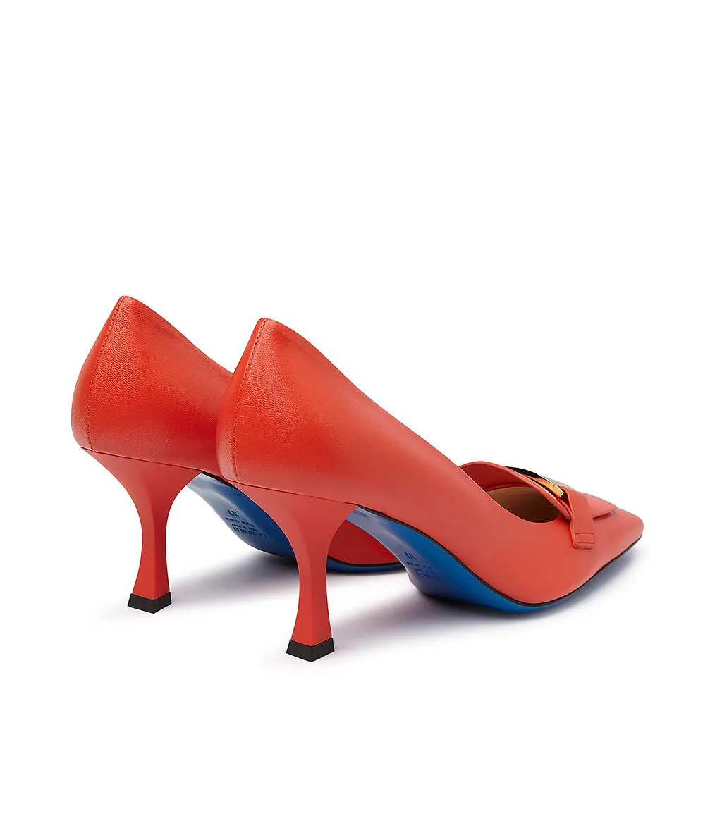 Vibrant Logo-plaque Coral Red leather pumps