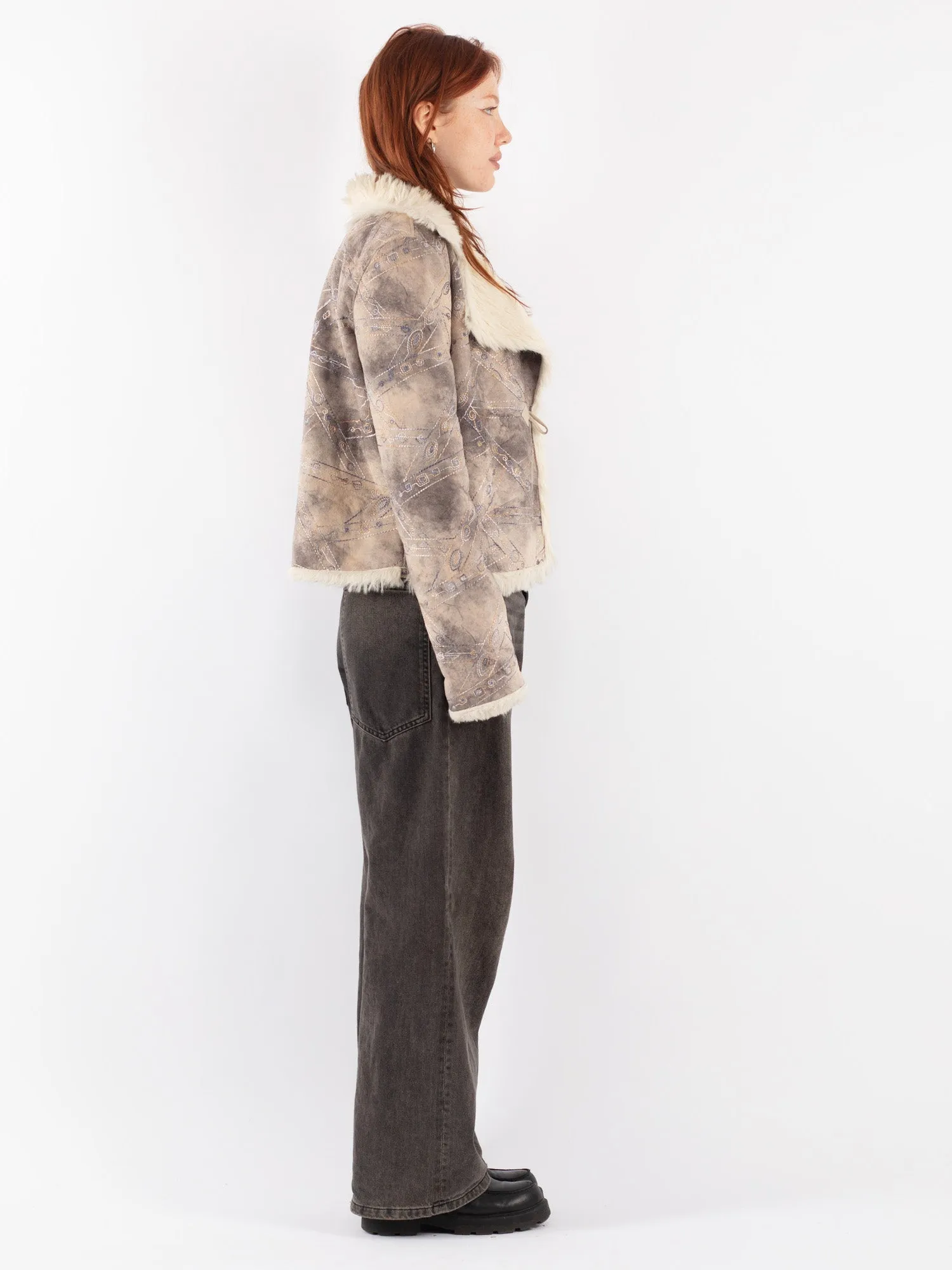 Vintage 00's Women Faux Sheepskin Jacket in Beige