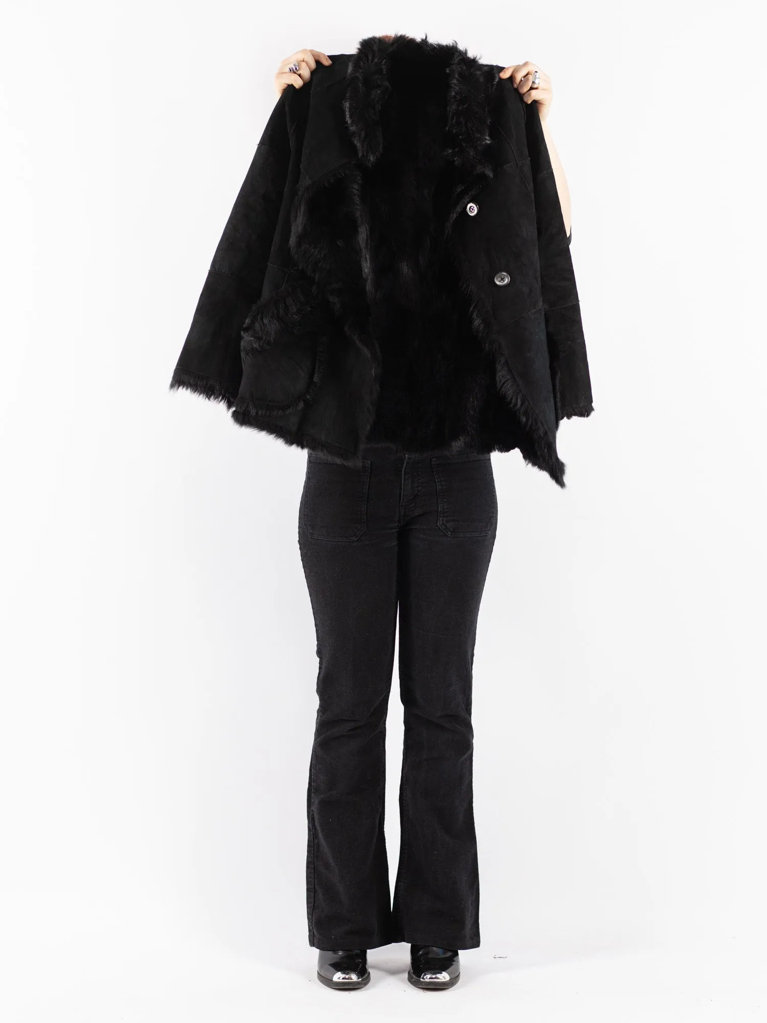 Vintage 80's Women Sheepskin Jacket in Black