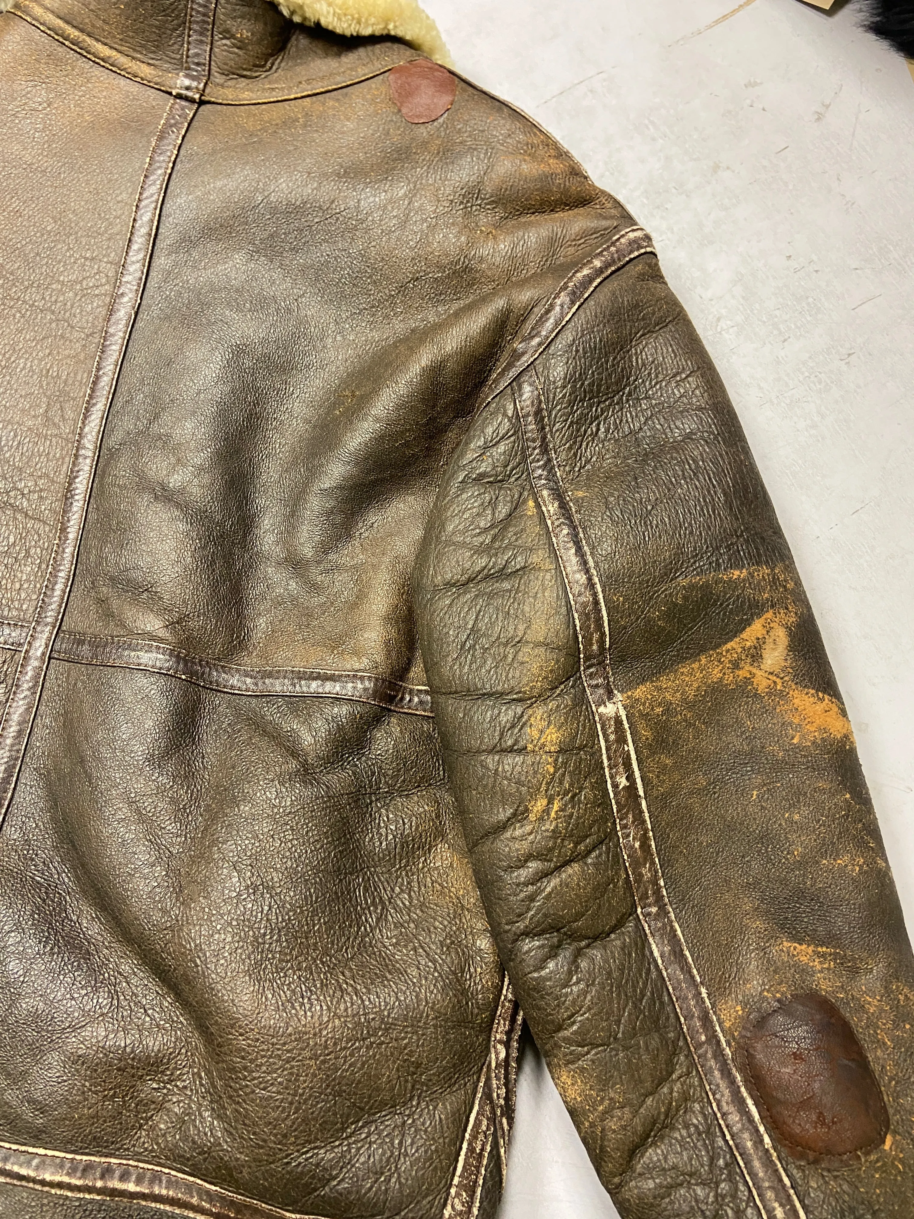 Vintage 90's Men B-3 Style Sheepskin Jacket in Brown