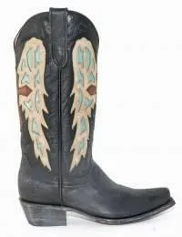 Vintage Western Black and Turquoise Boots with Unique Design