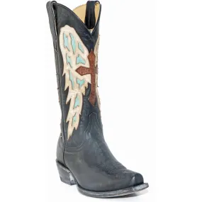 Vintage Western Black and Turquoise Boots with Unique Design