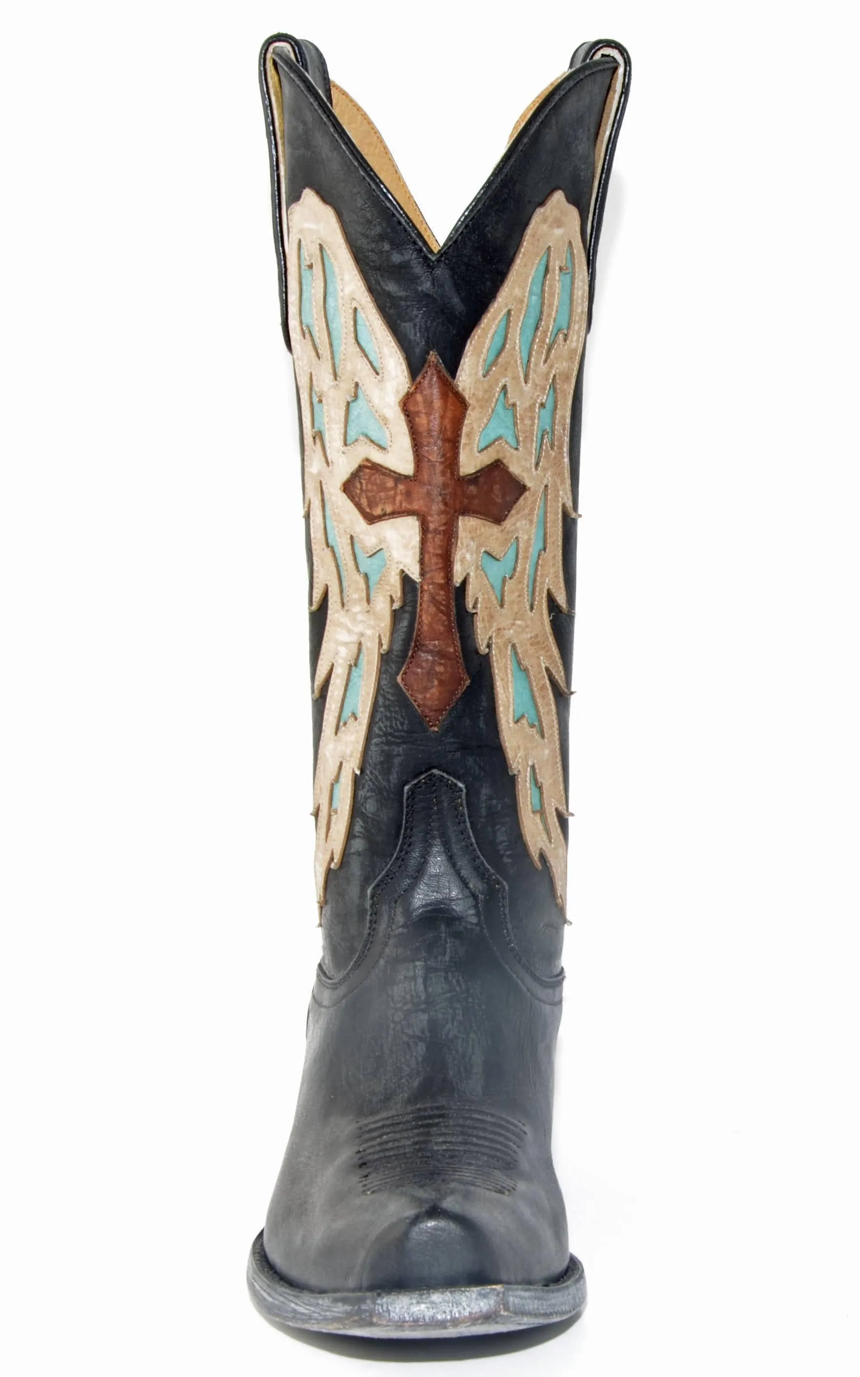 Vintage Western Black and Turquoise Boots with Unique Design