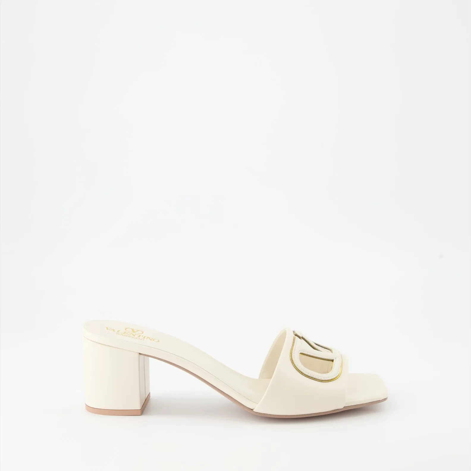 VLogo Cutout Leather Mules