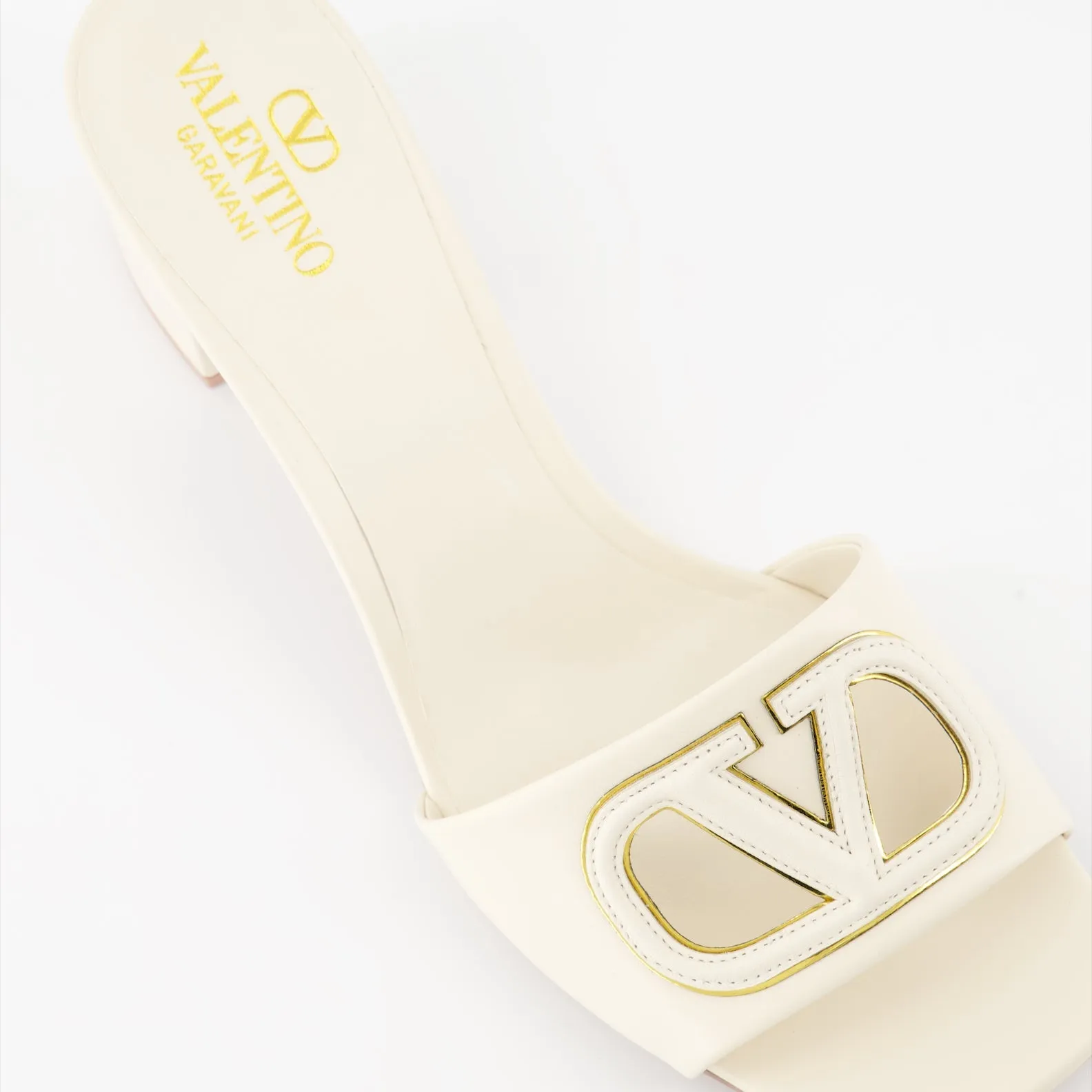 VLogo Cutout Leather Mules