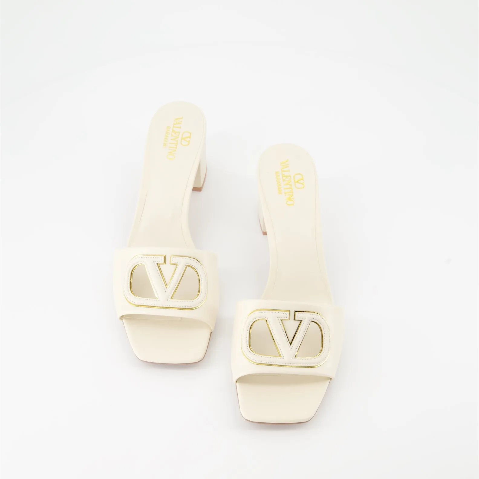 VLogo Cutout Leather Mules