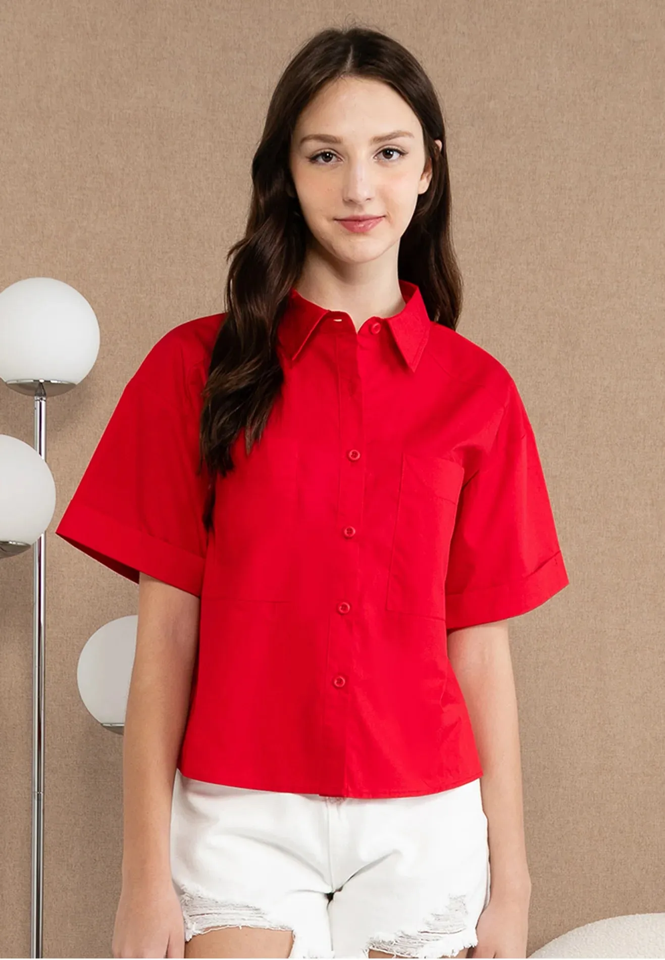 VOIR JEANS Women's Shirt with Collar Neck and Double Front Pockets