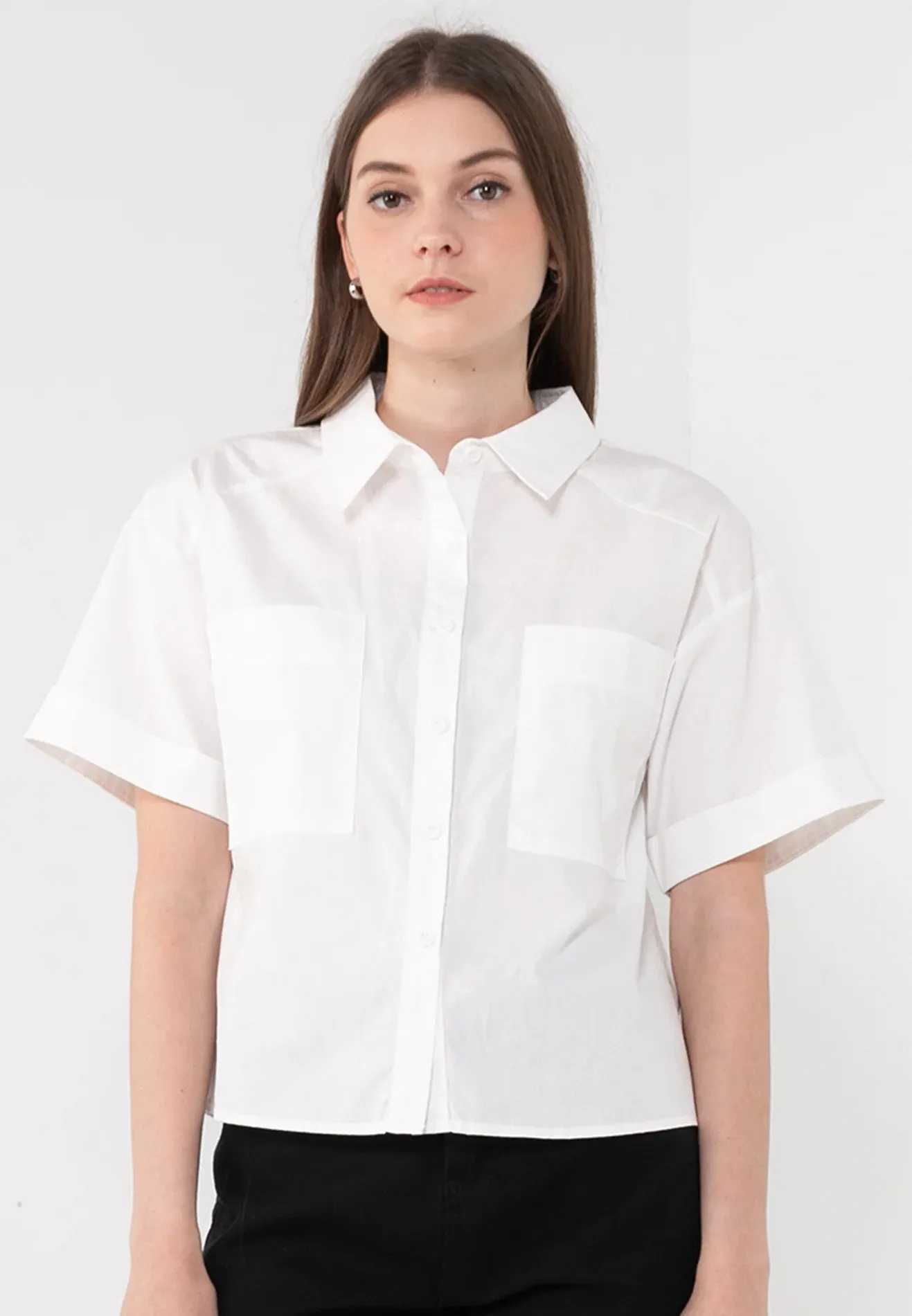 VOIR JEANS Women's Shirt with Collar Neck and Double Front Pockets