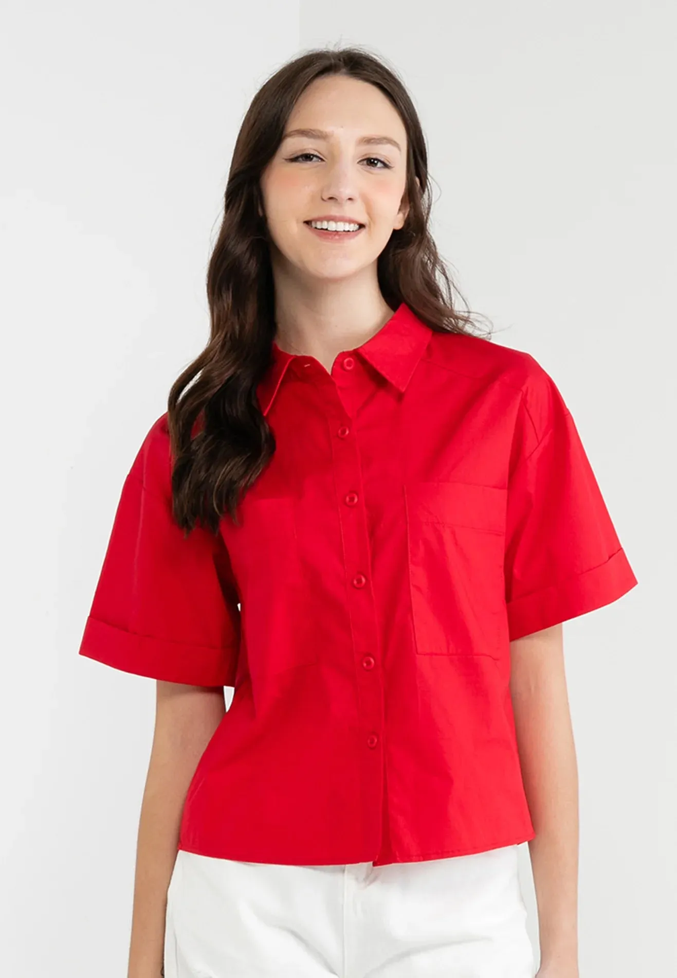 VOIR JEANS Women's Shirt with Collar Neck and Double Front Pockets