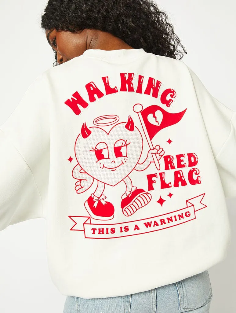 Walking Red Flag Ecru Oversized Sweatshirt