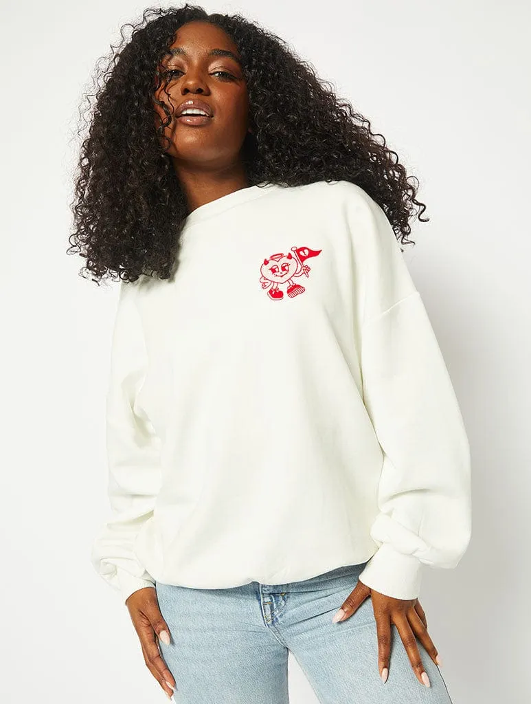 Walking Red Flag Ecru Oversized Sweatshirt