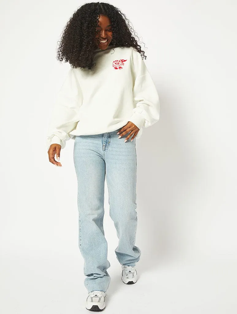 Walking Red Flag Ecru Oversized Sweatshirt