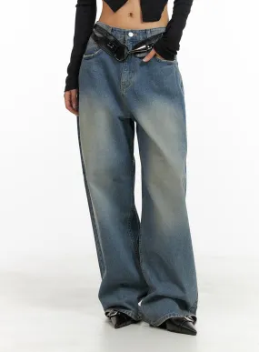 Wide Leg Distressed Baggy Jeans for Men - Vintage Washed Out Style