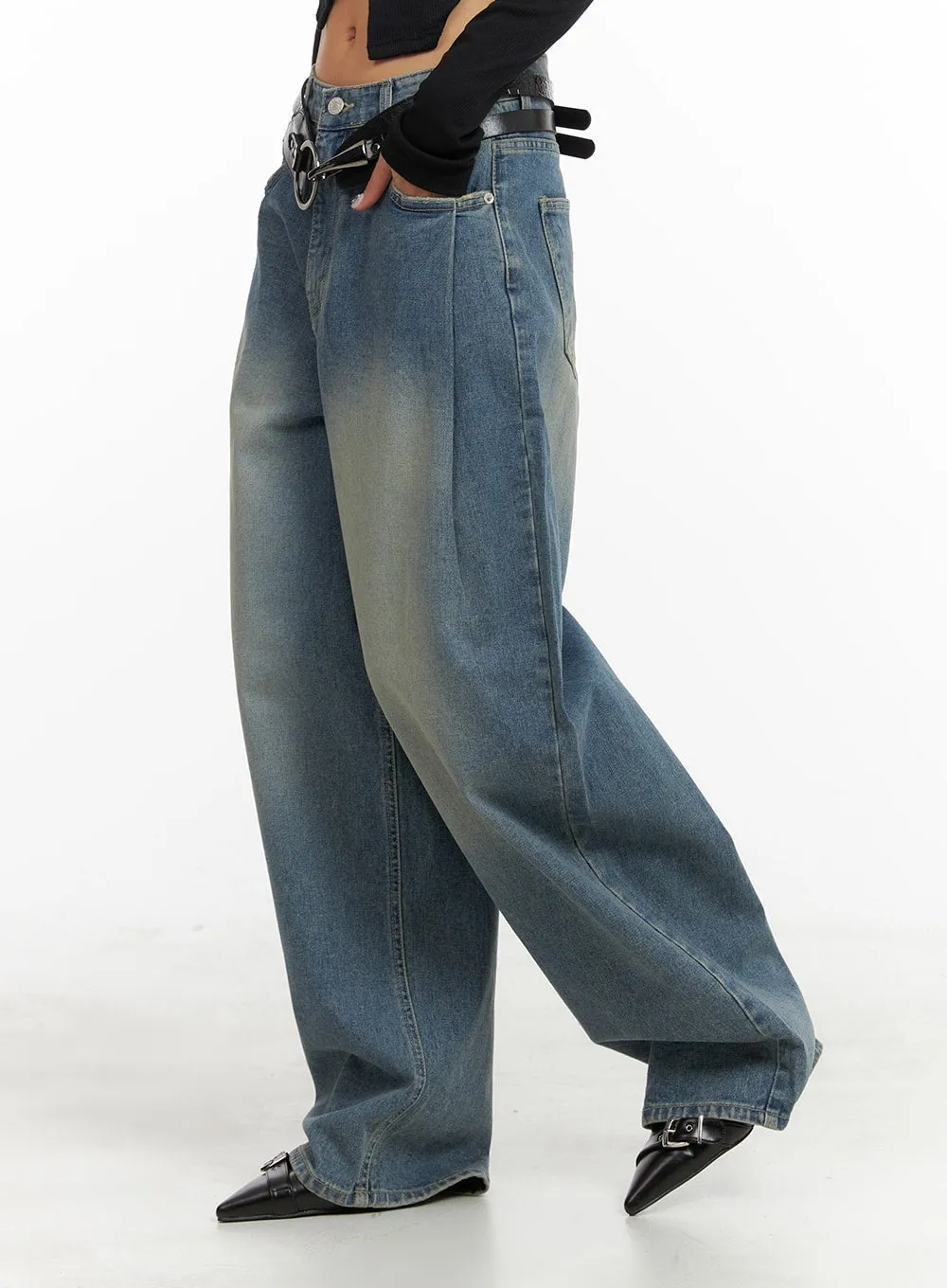 Wide Leg Distressed Baggy Jeans for Men - Vintage Washed Out Style