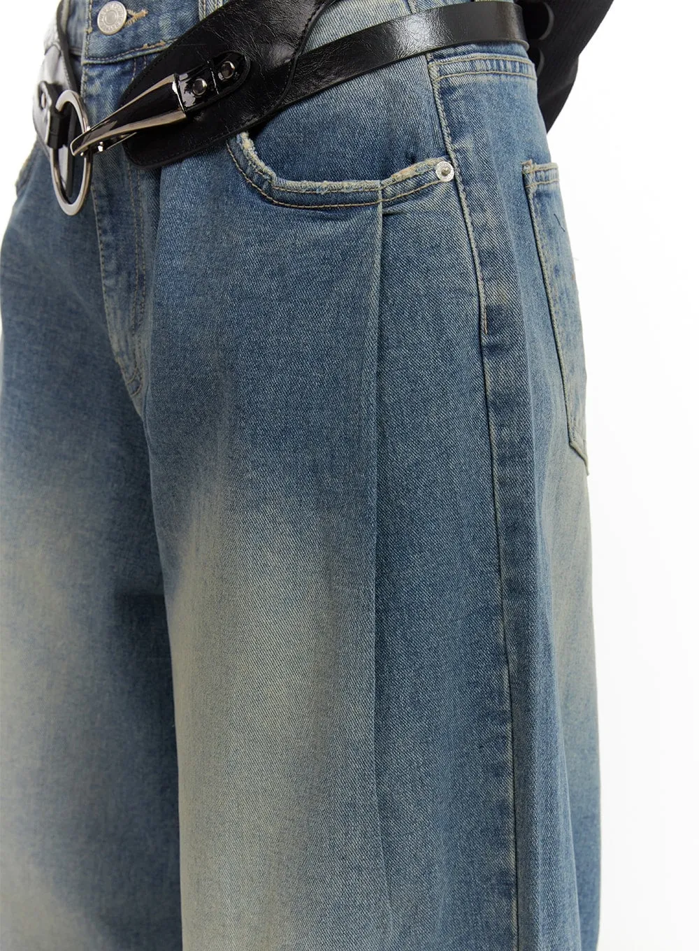 Wide Leg Distressed Baggy Jeans for Men - Vintage Washed Out Style