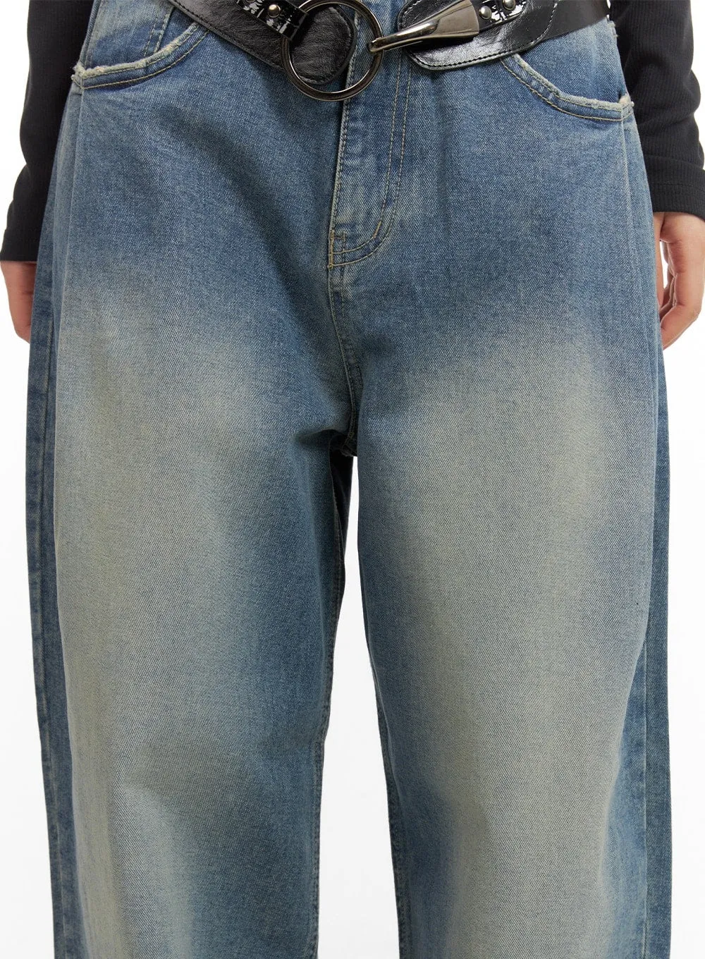 Wide Leg Distressed Baggy Jeans for Men - Vintage Washed Out Style