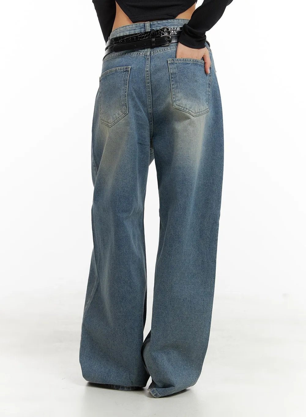 Wide Leg Distressed Baggy Jeans for Men - Vintage Washed Out Style