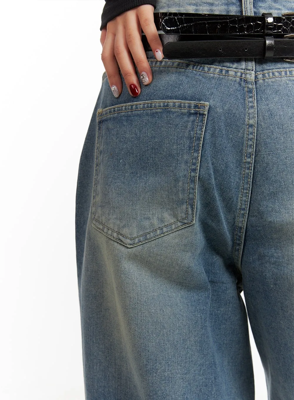 Wide Leg Distressed Baggy Jeans for Men - Vintage Washed Out Style