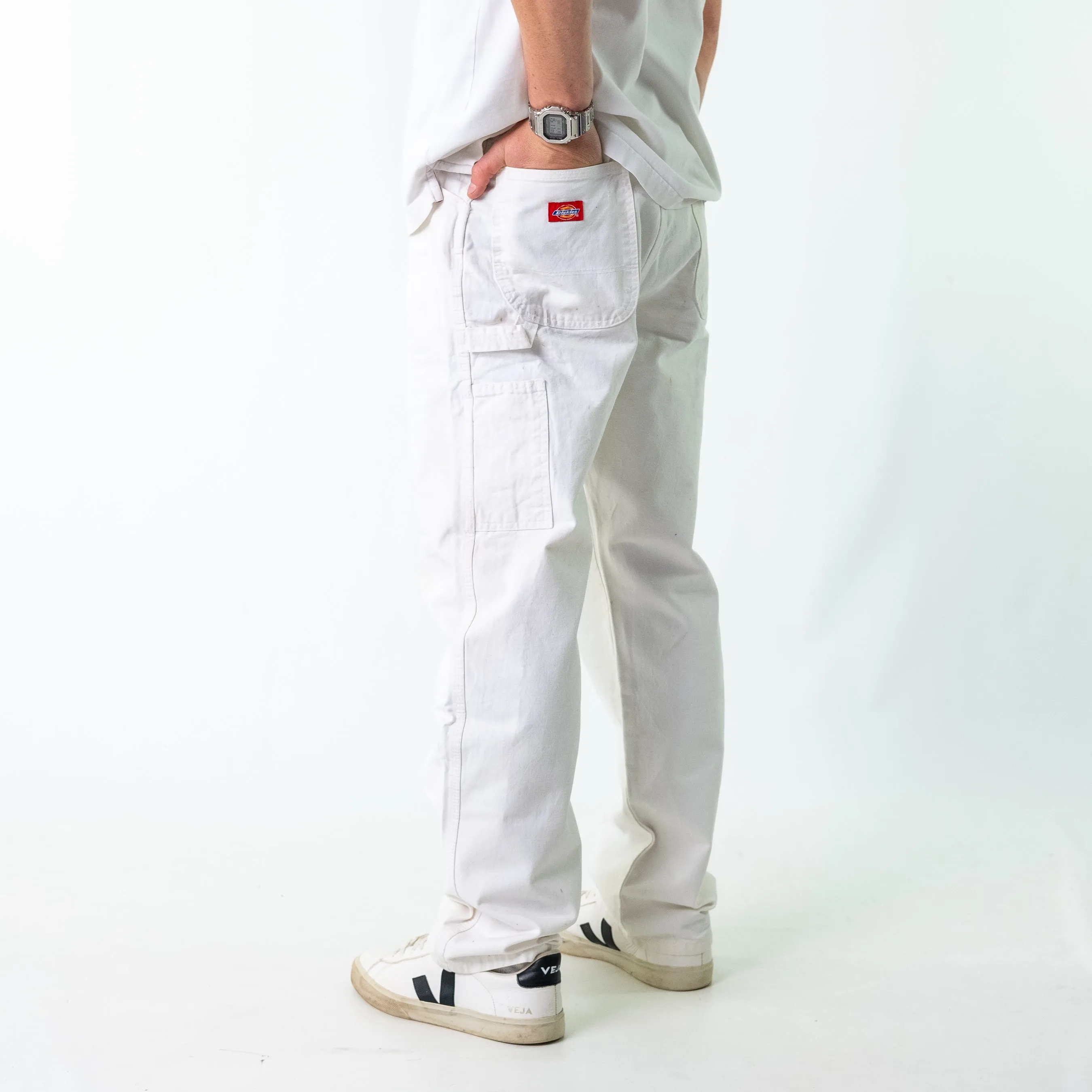 White 90s Dickies Canvas Carpenter Jeans Baggy Pants (36x32)