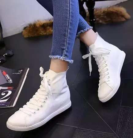 White Hidden Wedge Lace-up Sneakers