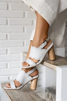 White Leather Heels with Crystal Glow