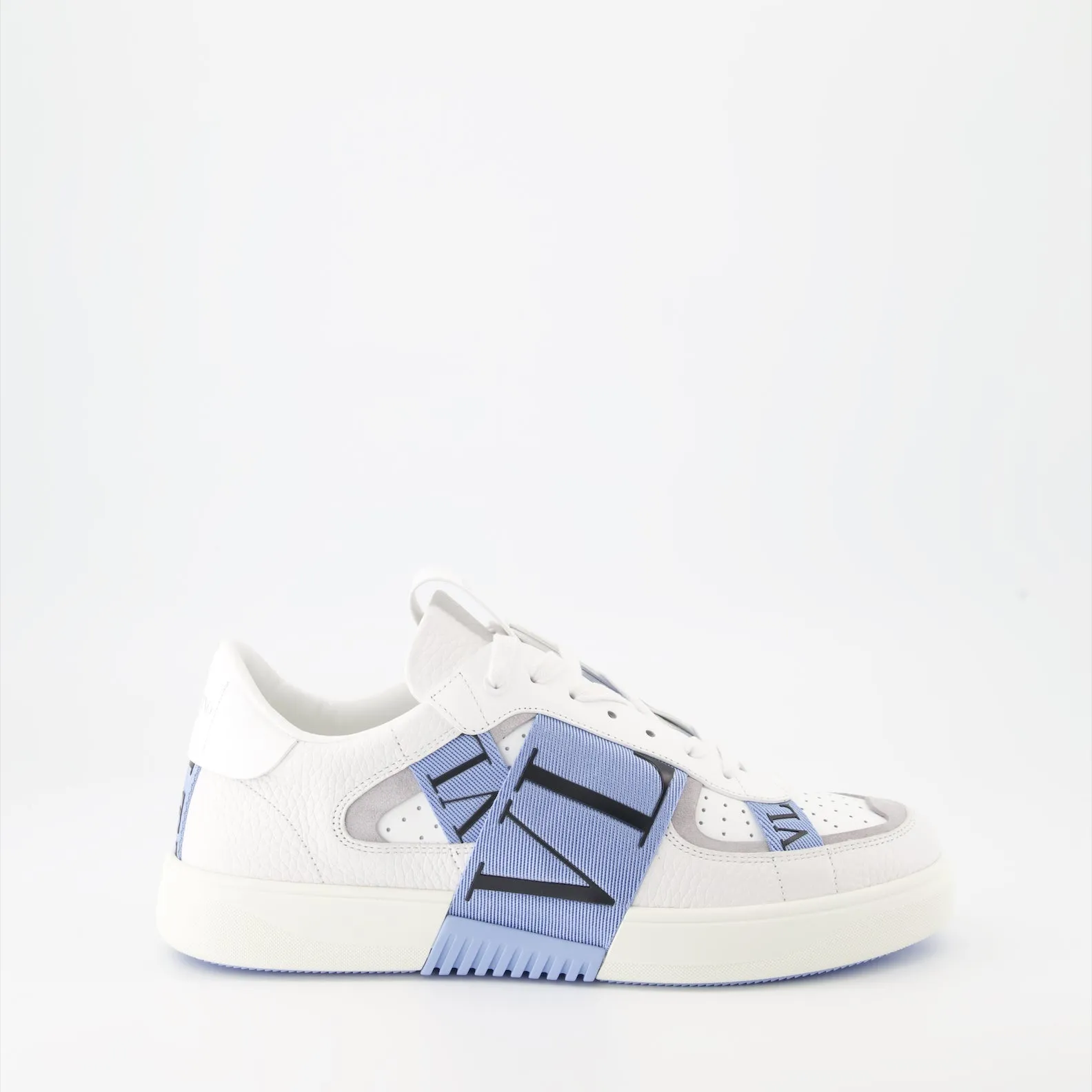 White Leather Sneakers with Blue Straps