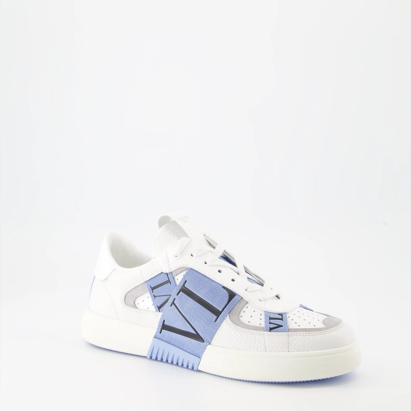 White Leather Sneakers with Blue Straps