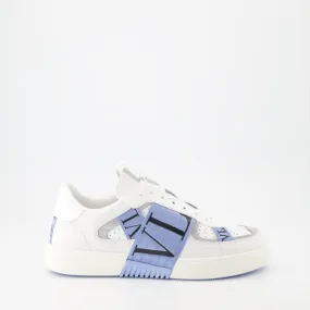 White Leather Sneakers with Blue Straps