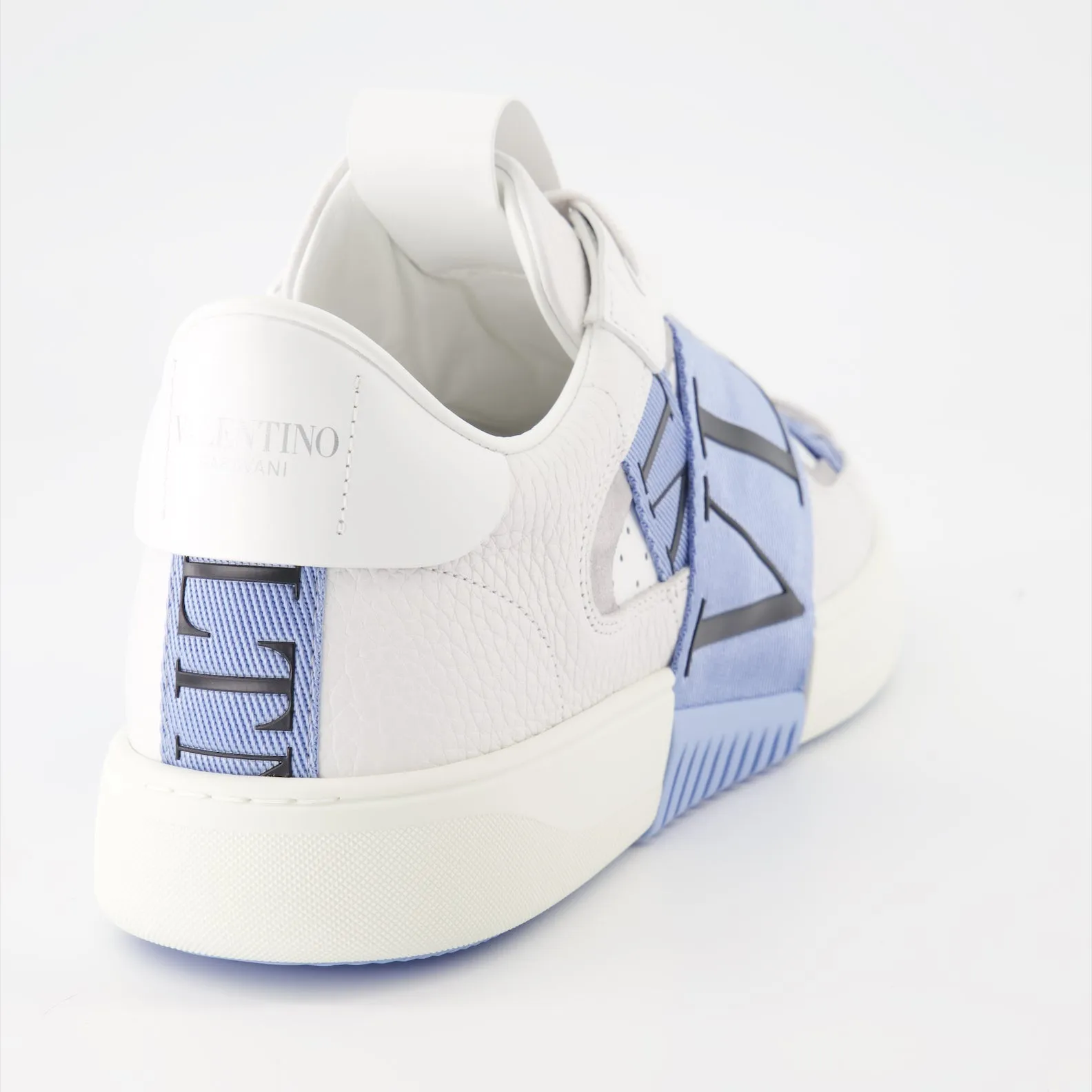 White Leather Sneakers with Blue Straps