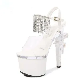 White Party Strappy Clear Heels Platform Sandals