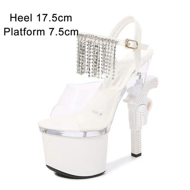 White Party Strappy Clear Heels Platform Sandals