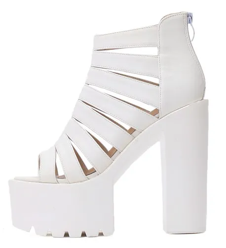 White Chunky Sole Gladiator High Heels Platform Sandals