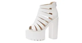 White Chunky Sole Gladiator High Heels Platform Sandals