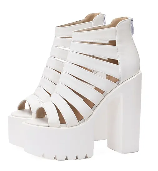 White Chunky Sole Gladiator High Heels Platform Sandals