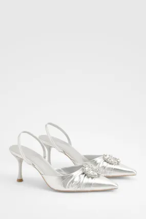 Wide Width Metallic Slingback Embellished Pumps