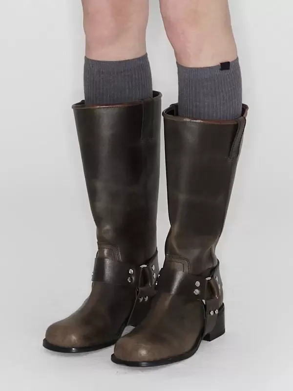 Women Mid Calf Boots with Round Toe Buckle Detail