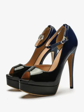 Women's Peep Toe Ankle Strap High Heel Platforms Pumps