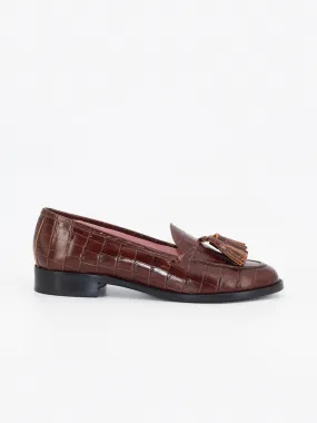 Women's Ibiza leather loafers in medium brown color