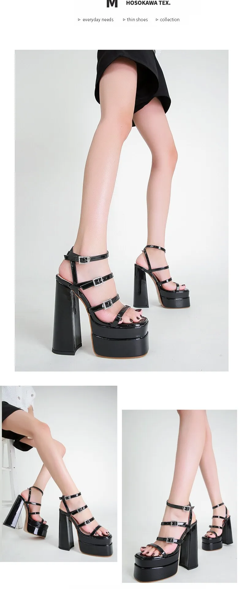 Luxury Women's Gladiator Pumps with Thick Soles and Buckle Straps