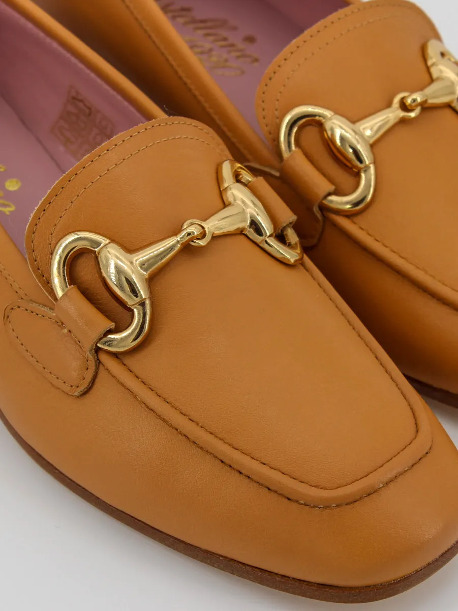 Women's Marittima camel leather loafers.