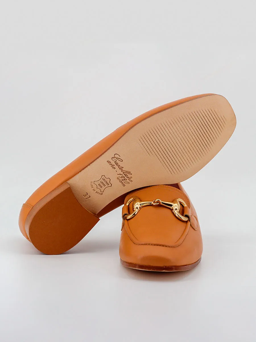 Women's Marittima camel leather loafers.