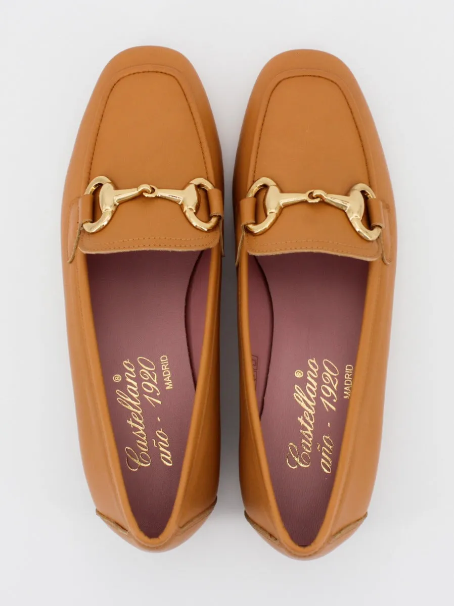 Women's Marittima camel leather loafers.