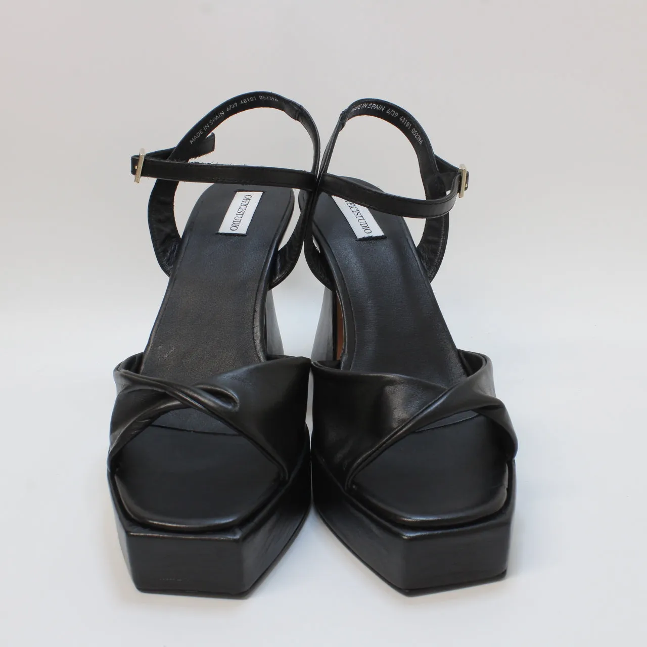 Black Leather Twist Detail Platform Women's Office Studio Paris