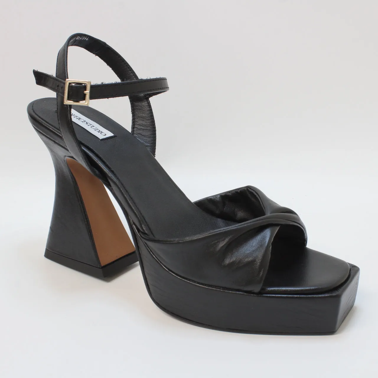 Black Leather Twist Detail Platform Women's Office Studio Paris