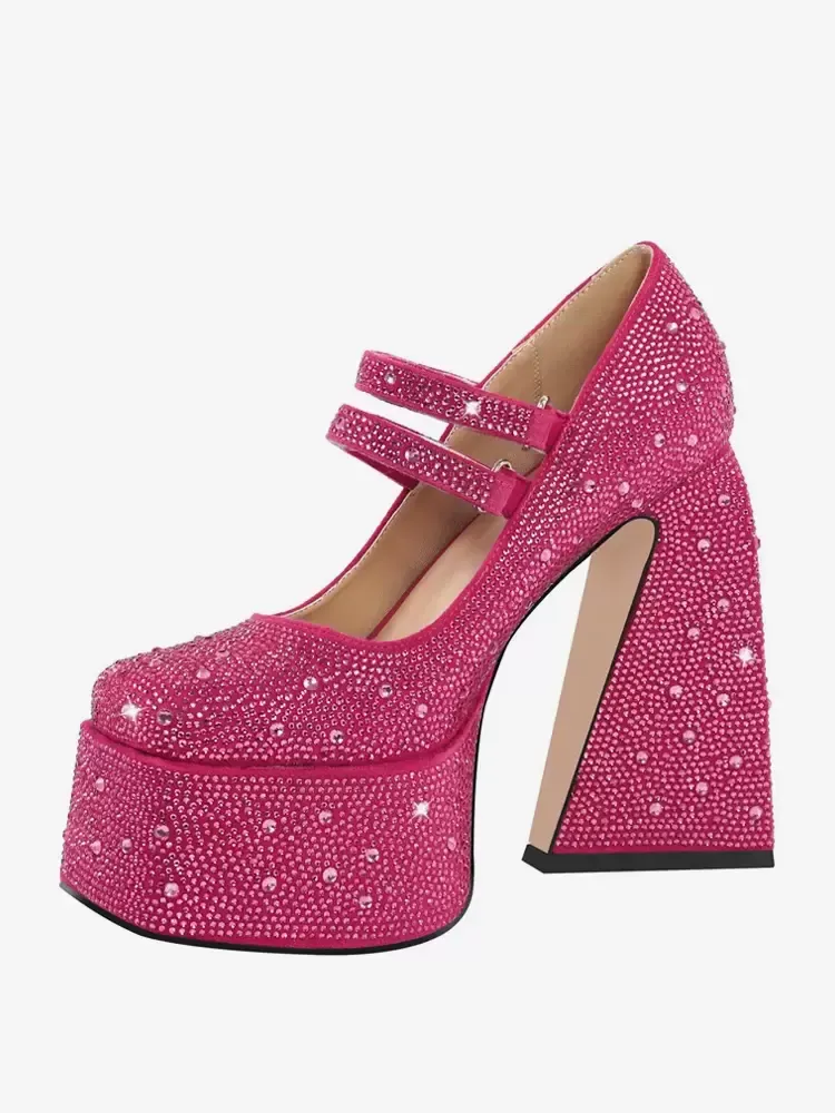 Women's Rhinestone High Heel Chunky Heel Platforms Pumps