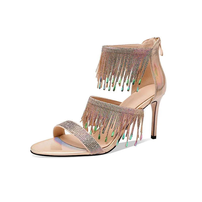 Fringe High Heels Pumps with Rhinestones - Women's Fashion.